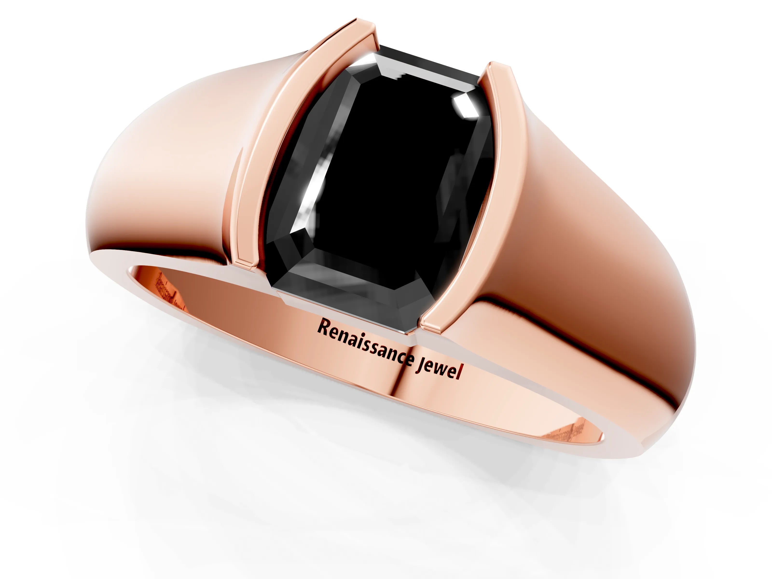 Rose gold Fancy Black Emerald Cut Solitaire Bezel Set Diamond Ring with Wide Band_1