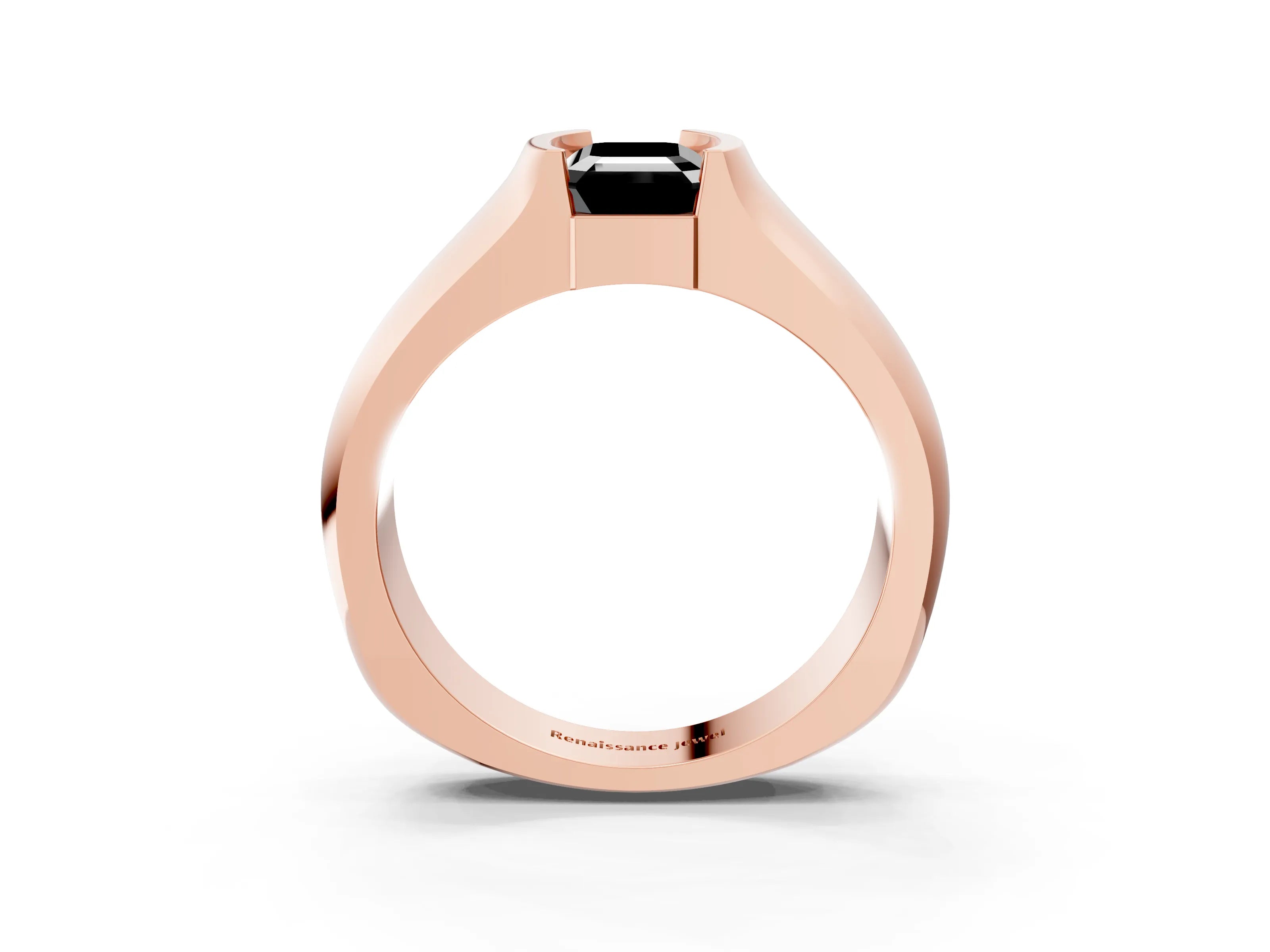 Rose gold Fancy Black Emerald Cut Solitaire Bezel Set Diamond Ring with Wide Band_3