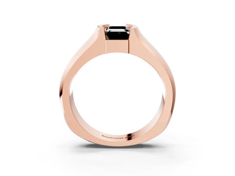 Rose gold Fancy Black Emerald Cut Solitaire Bezel Set Diamond Ring with Wide Band_3