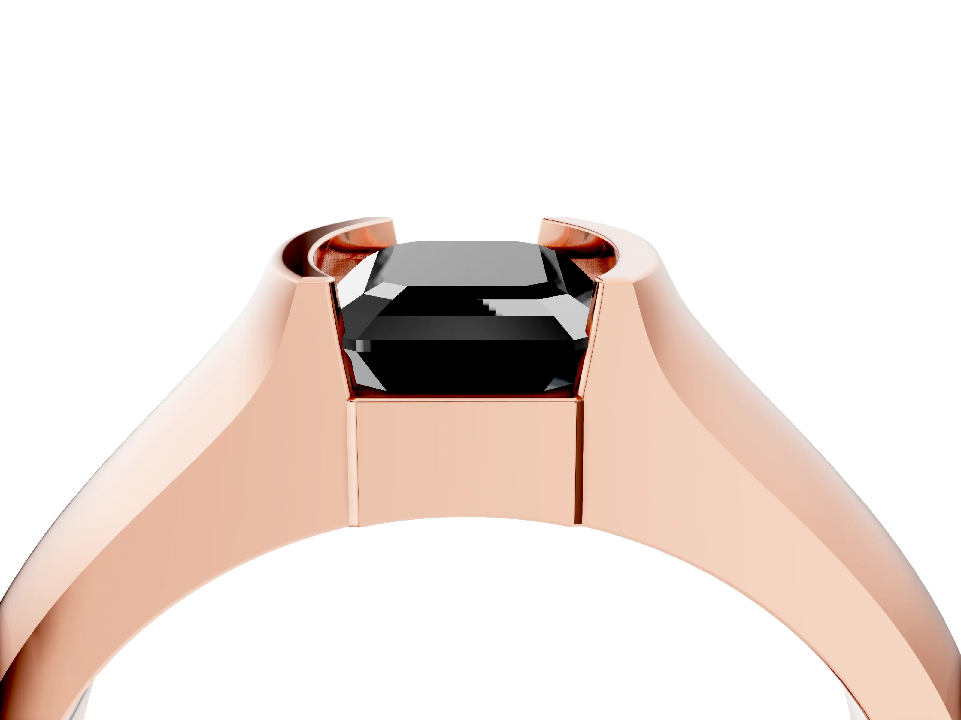 Rose gold Fancy Black Emerald Cut Solitaire Bezel Set Diamond Ring with Wide Band_4