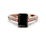 Rose gold Fancy Black Emerald Cut Solitaire Cathedral Diamond Engagement Ring with Channel-Set Band and Four-Prong Setting_3