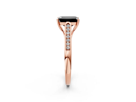 Rose gold Fancy Black Emerald Cut Solitaire Cathedral Diamond Engagement Ring with Channel-Set Band and Four-Prong Setting_5