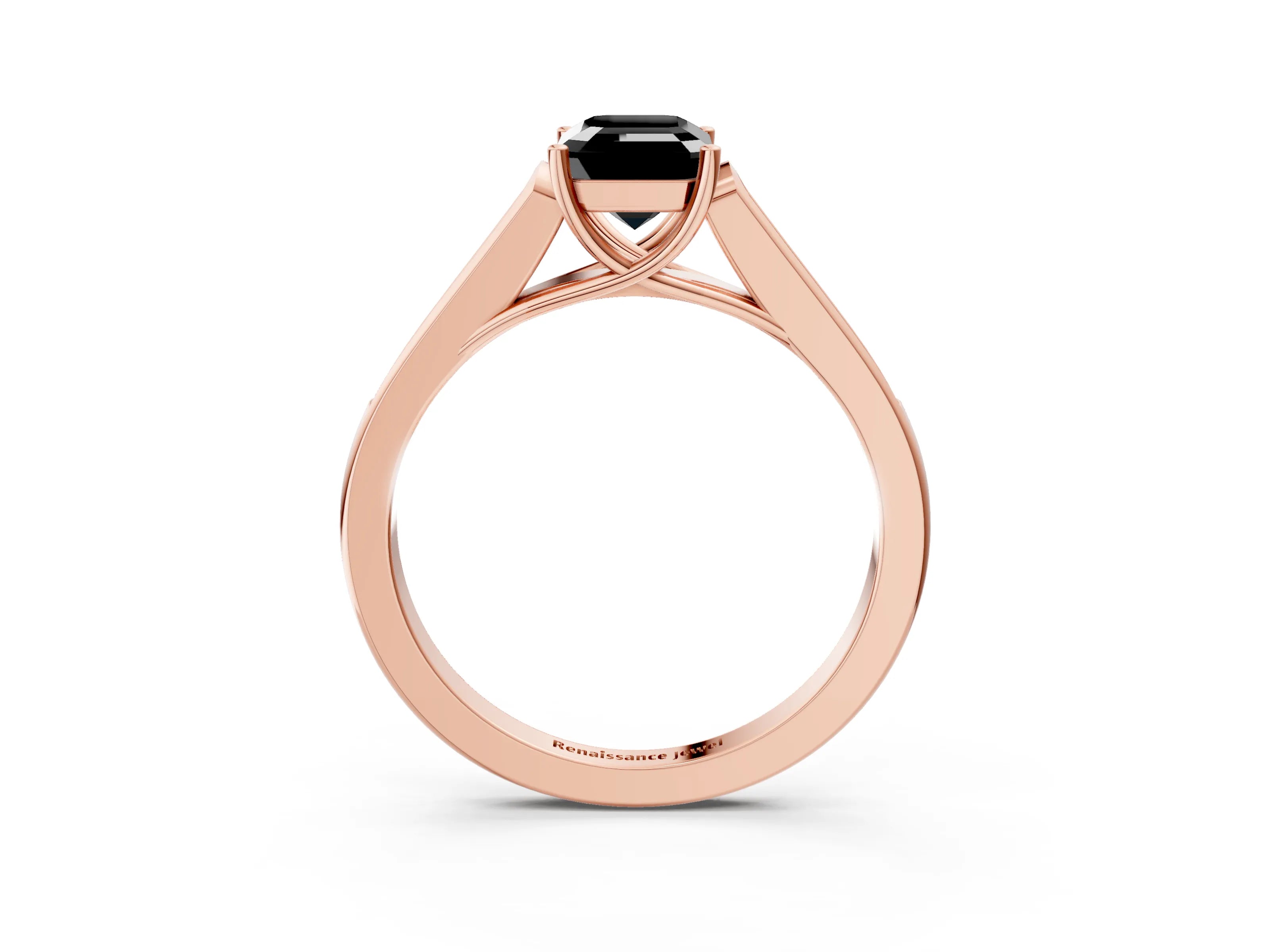 Rose gold Fancy Black Emerald Cut Solitaire Cathedral Diamond Engagement Ring with Channel-Set Band and Four-Prong Setting_6