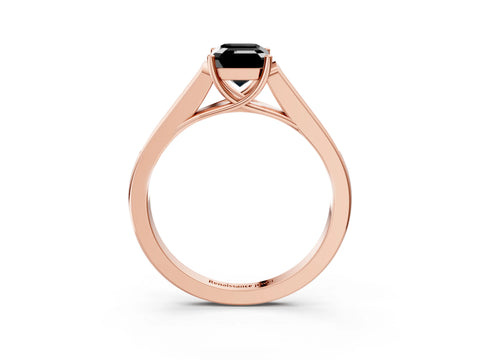Rose gold Fancy Black Emerald Cut Solitaire Cathedral Diamond Engagement Ring with Channel-Set Band and Four-Prong Setting_6