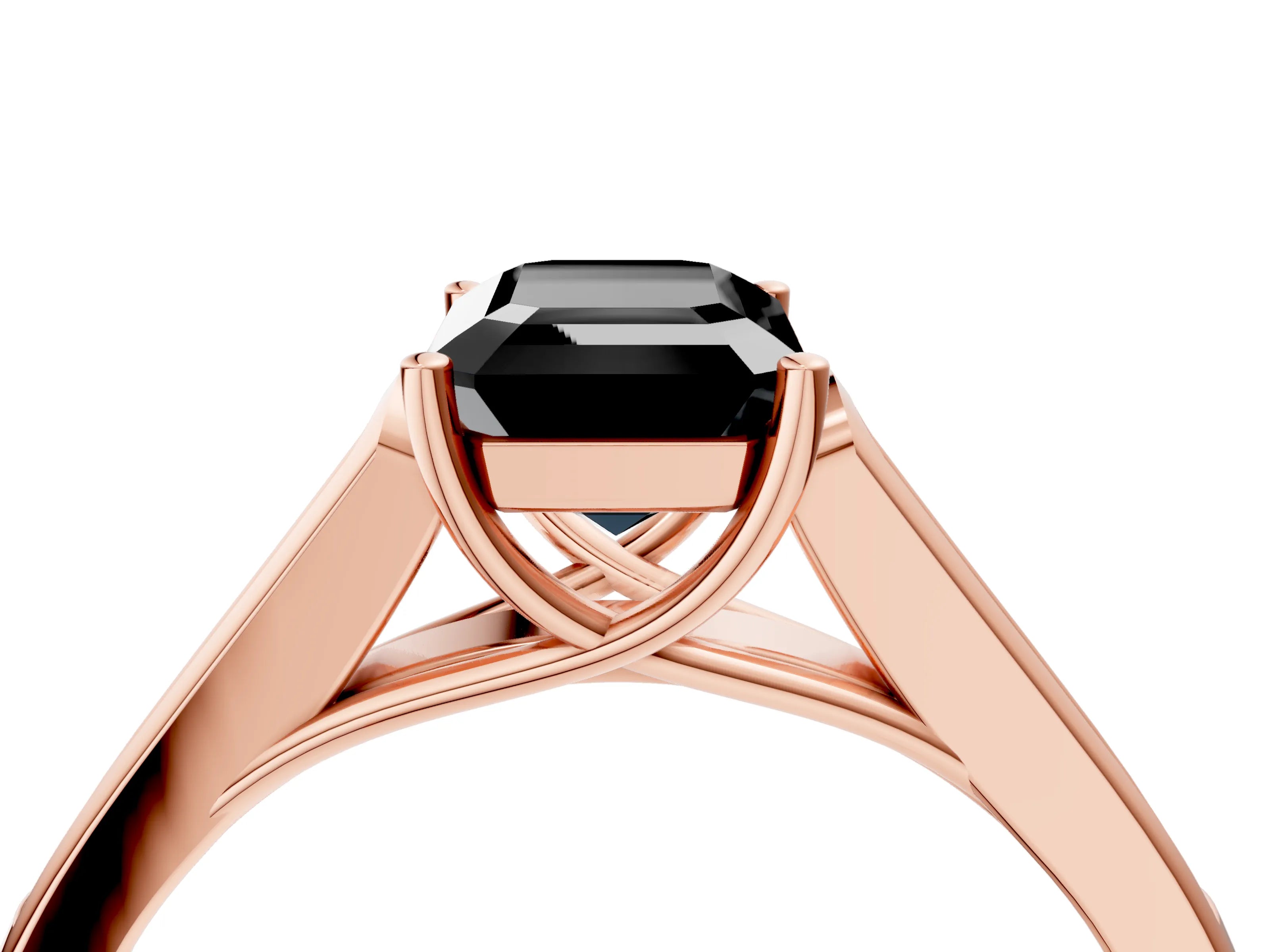 Rose gold Fancy Black Emerald Cut Solitaire Cathedral Diamond Engagement Ring with Channel-Set Band and Four-Prong Setting_7