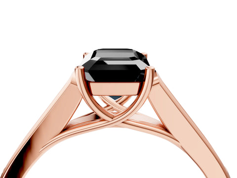 Rose gold Fancy Black Emerald Cut Solitaire Cathedral Diamond Engagement Ring with Channel-Set Band and Four-Prong Setting_7