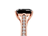 Rose gold Fancy Black Emerald Cut Solitaire Cathedral Diamond Engagement Ring with Channel-Set Band and Four-Prong Setting_8