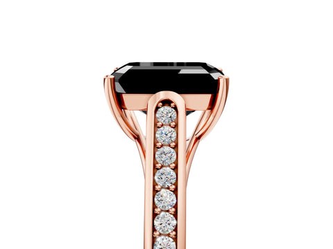 Rose gold Fancy Black Emerald Cut Solitaire Cathedral Diamond Engagement Ring with Channel-Set Band and Four-Prong Setting_8