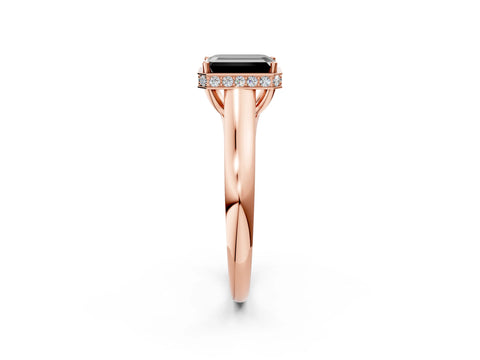 Rose gold Fancy Black Emerald Cut Solitaire Diamond Engagement Ring with Four-Prong Setting and Tapered Band_2