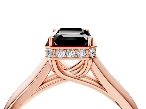 Rose gold Fancy Black Emerald Cut Solitaire Diamond Engagement Ring with Four-Prong Setting and Tapered Band_4