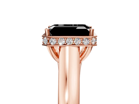 Rose gold Fancy Black Emerald Cut Solitaire Diamond Engagement Ring with Four-Prong Setting and Tapered Band_5