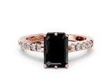 Rose gold Fancy Black Emerald Cut Solitaire Diamond Engagement Ring with Pavé Band and Six-Prong Setting_12