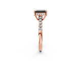 Rose gold Fancy Black Emerald Cut Solitaire Diamond Engagement Ring with Pavé Band and Six-Prong Setting_14