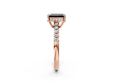 Rose gold Fancy Black Emerald Cut Solitaire Diamond Engagement Ring with Pavé Band and Six-Prong Setting_14