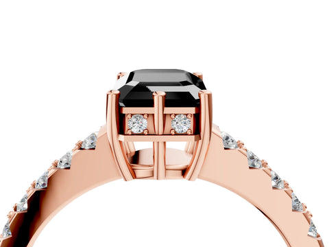 Rose gold Fancy Black Emerald Cut Solitaire Diamond Engagement Ring with Pavé Band and Six-Prong Setting_16