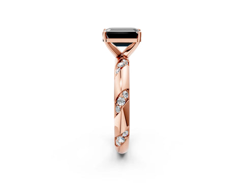 Rose gold Fancy Black Emerald Cut Solitaire Diamond Engagement Ring with Twisted Pave Band and Four-Prong Setting_5