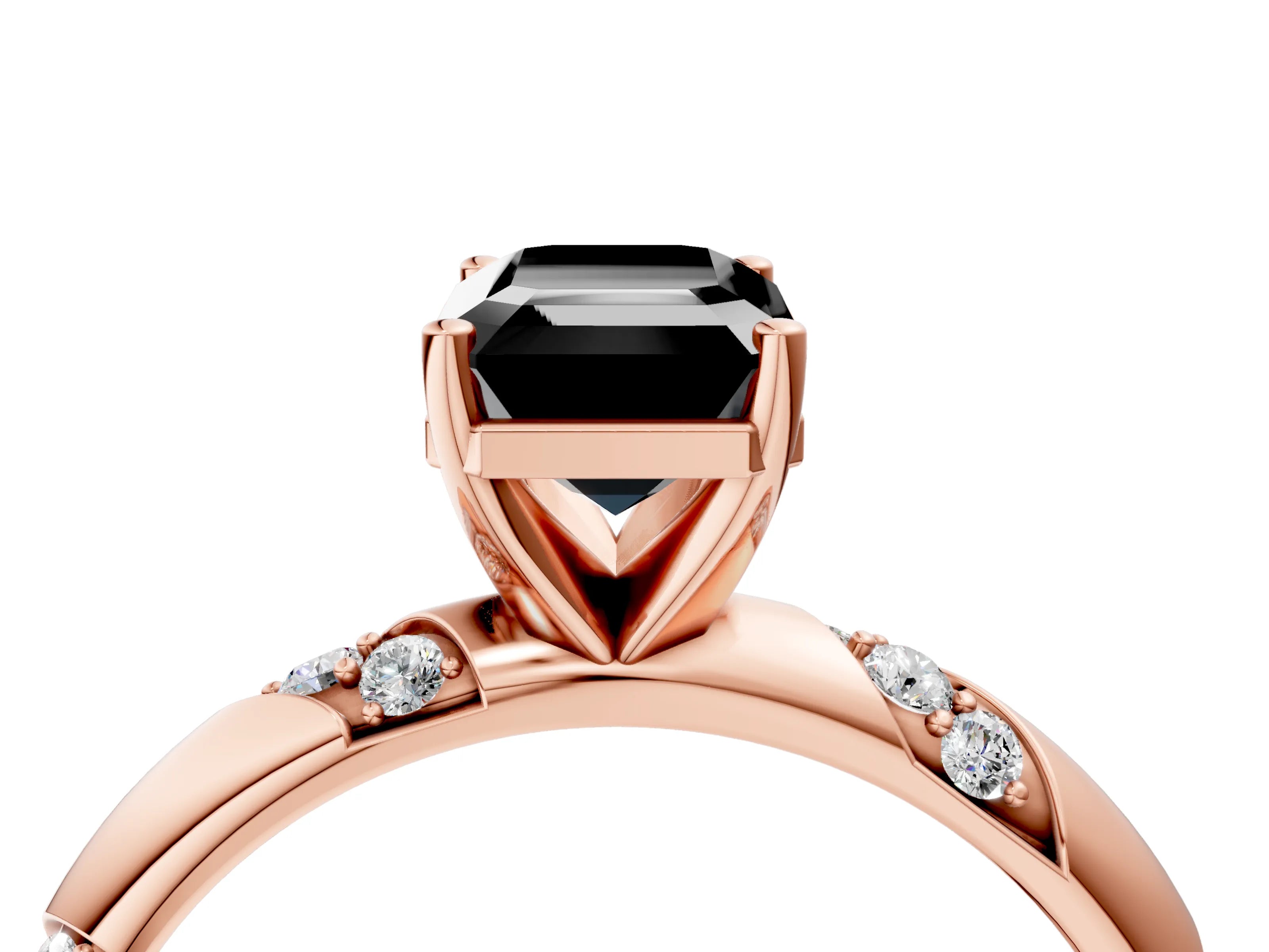Rose gold Fancy Black Emerald Cut Solitaire Diamond Engagement Ring with Twisted Pave Band and Four-Prong Setting_7