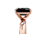 Rose gold Fancy Black Emerald Cut Solitaire Diamond Engagement Ring with Twisted Pave Band and Four-Prong Setting_8