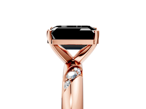 Rose gold Fancy Black Emerald Cut Solitaire Diamond Engagement Ring with Twisted Pave Band and Four-Prong Setting_8