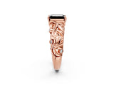 Rose gold Fancy Black Emerald Cut Solitaire Diamond Leaf-Inspired Vine Band Ring with Prong Setting_2