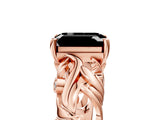 Rose gold Fancy Black Emerald Cut Solitaire Diamond Leaf-Inspired Vine Band Ring with Prong Setting_5