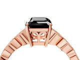 Rose gold Fancy Black Emerald Cut Solitaire Diamond Ring with Infinity Twist Band and Four-Prong Setting_4