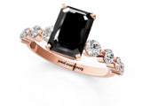 Rose gold Fancy Black Emerald Cut Solitaire Diamond Ring with Pave Band and Four-Prong Setting_1