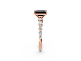 Rose gold Fancy Black Emerald Cut Solitaire Diamond Ring with Pave Band and Four-Prong Setting_2