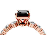 Rose gold Fancy Black Emerald Cut Solitaire Diamond Ring with Pave Band and Four-Prong Setting_4