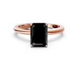 Rose gold Fancy Black Emerald Cut Solitaire Diamond Ring with Prong Setting and Plain Band
