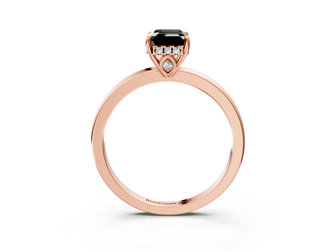 Rose gold Fancy Black Emerald Cut Solitaire Diamond Ring with Prong Setting and Plain Band_3