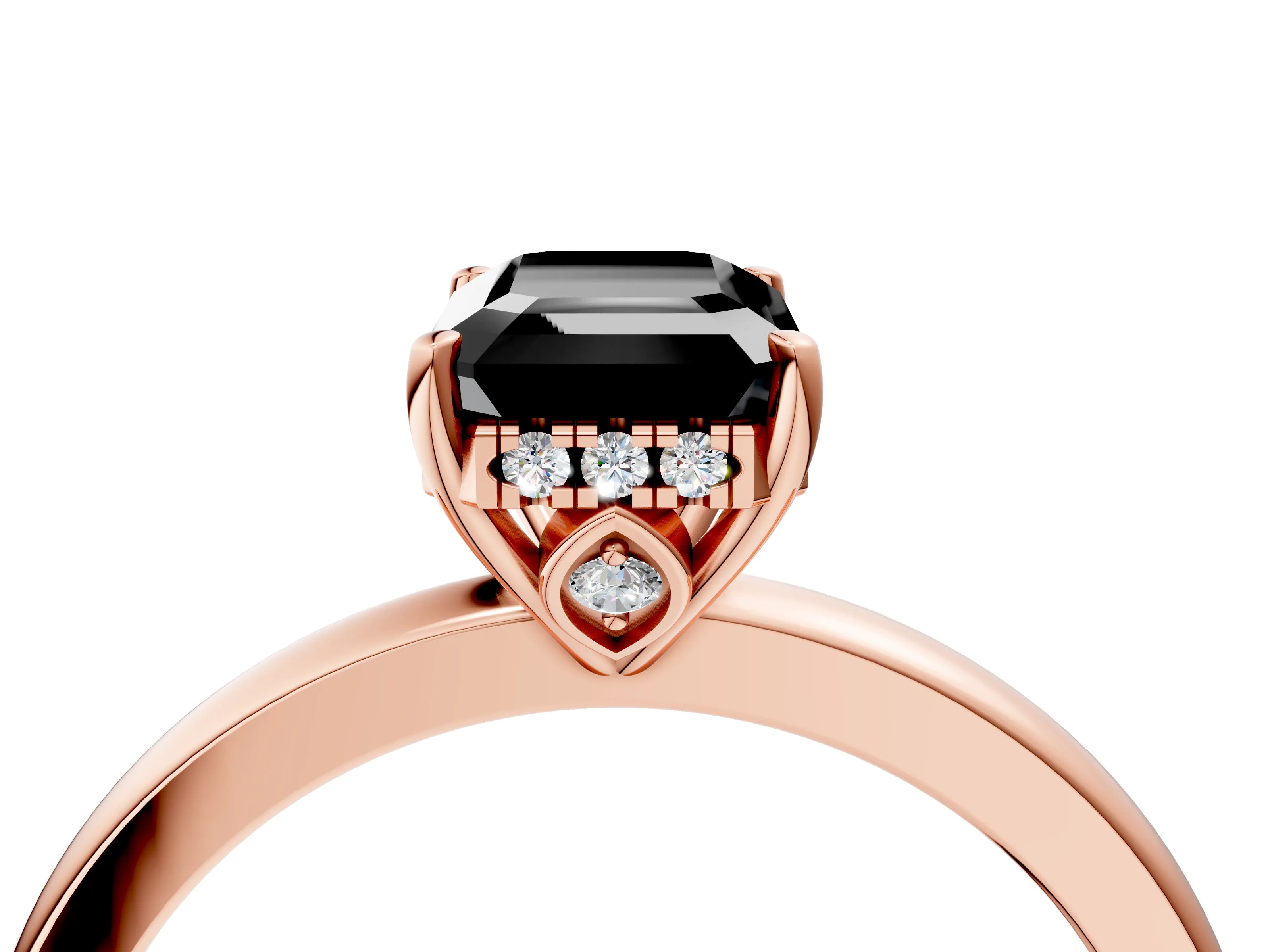 Rose gold Fancy Black Emerald Cut Solitaire Diamond Ring with Prong Setting and Plain Band_4
