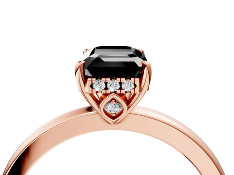 Rose gold Fancy Black Emerald Cut Solitaire Diamond Ring with Prong Setting and Plain Band_4