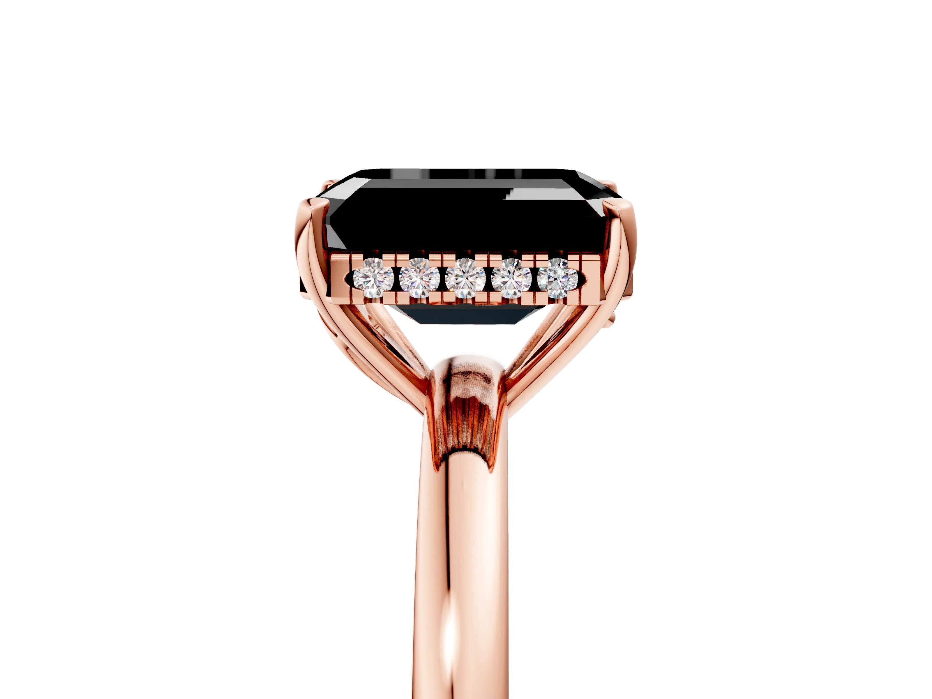 Rose gold Fancy Black Emerald Cut Solitaire Diamond Ring with Prong Setting and Plain Band_5