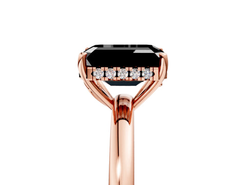 Rose gold Fancy Black Emerald Cut Solitaire Diamond Ring with Prong Setting and Plain Band_5