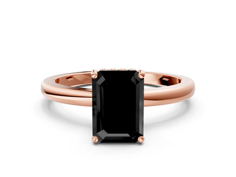 Rose gold Fancy Black Emerald Cut Solitaire Diamond Ring with Prong Setting and Plain Band