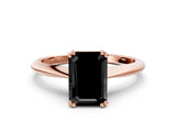 Rose gold Fancy Black Emerald Cut Solitaire Diamond Ring with Six-Prong Setting and Classic Band_12