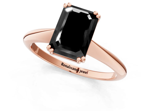 Rose gold Fancy Black Emerald Cut Solitaire Diamond Ring with Six-Prong Setting and Classic Band_1