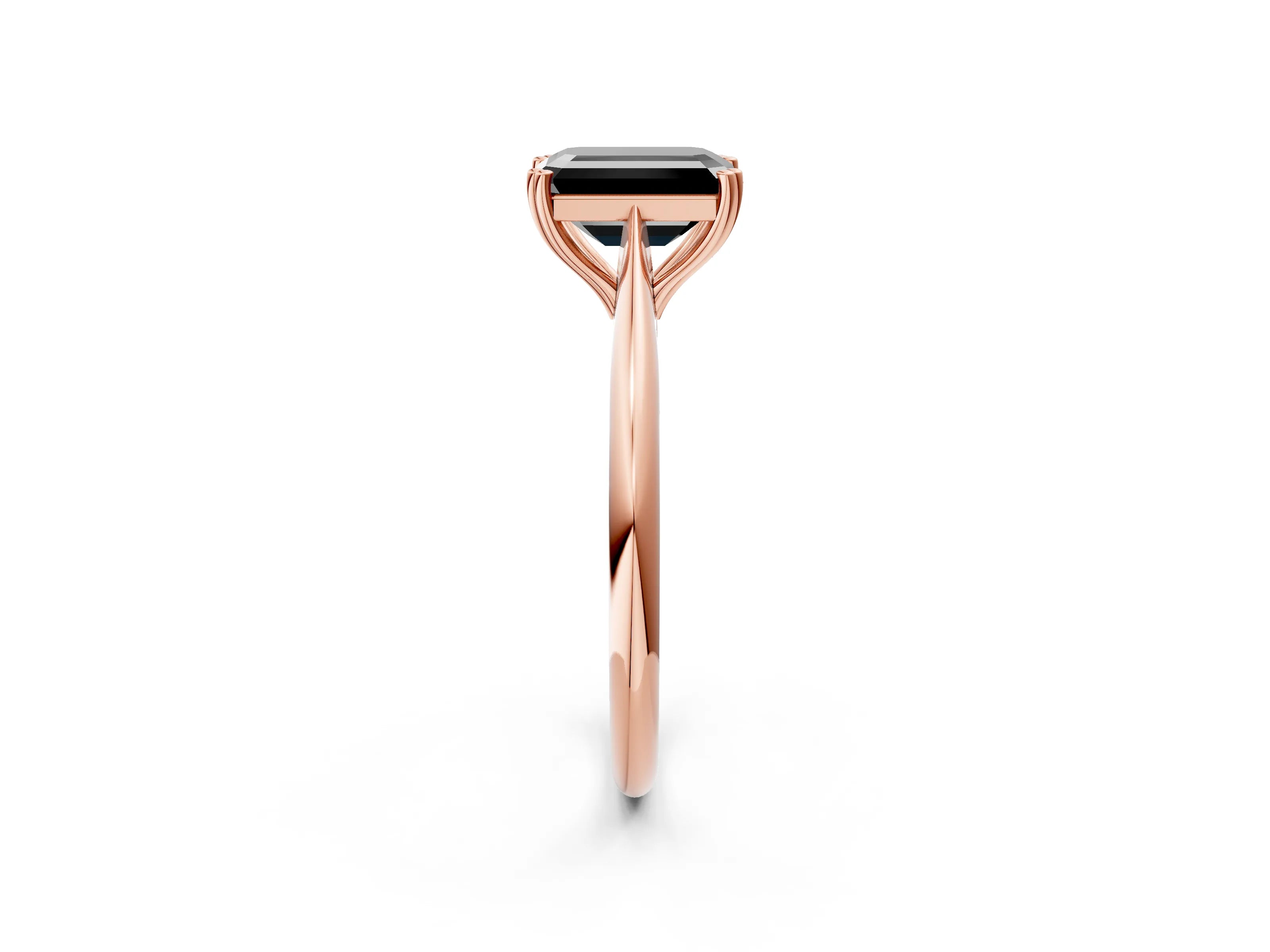 Rose gold Fancy Black Emerald Cut Solitaire Diamond Ring with Six-Prong Setting and Classic Band_2