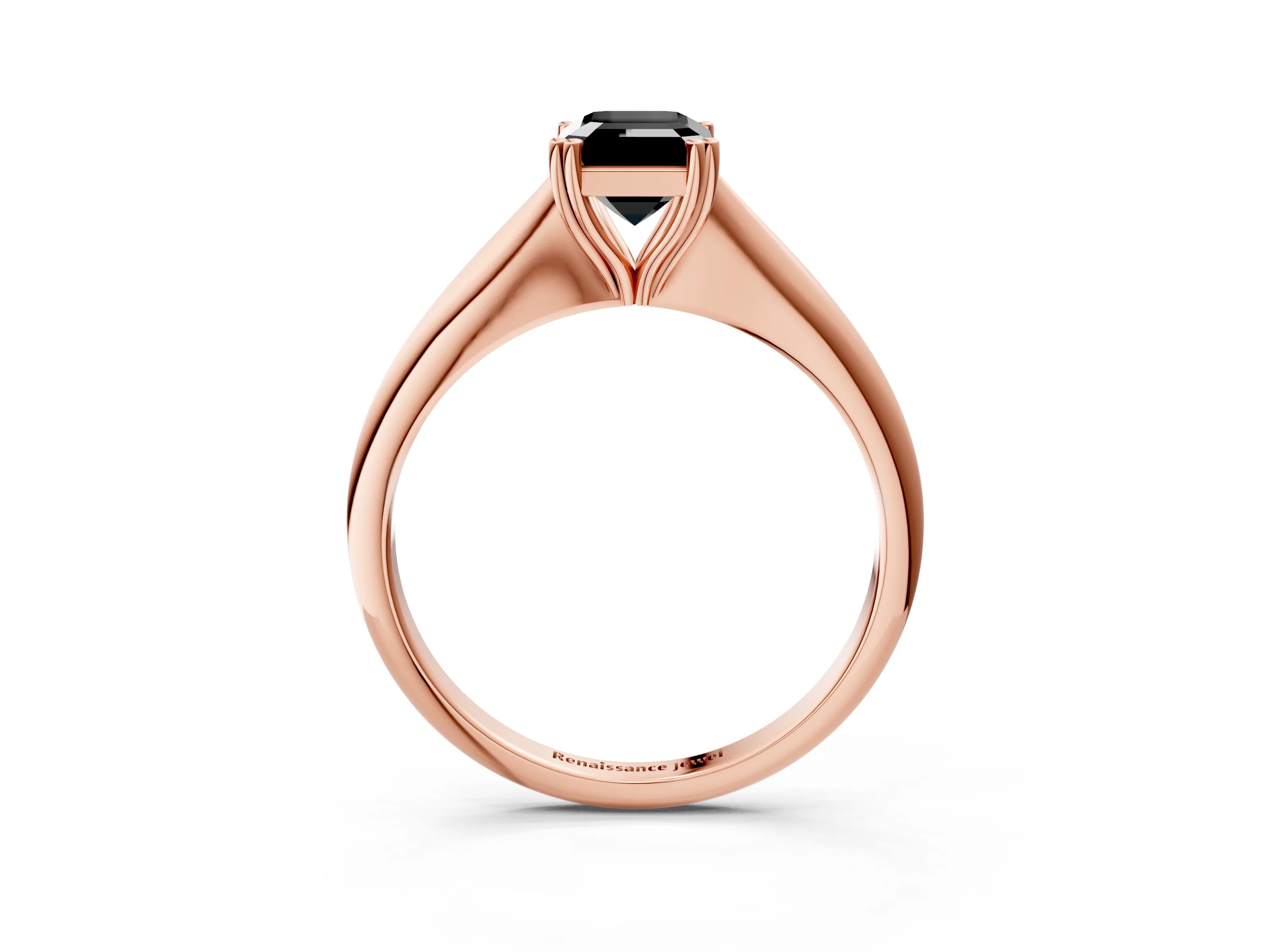 Rose gold Fancy Black Emerald Cut Solitaire Diamond Ring with Six-Prong Setting and Classic Band_3
