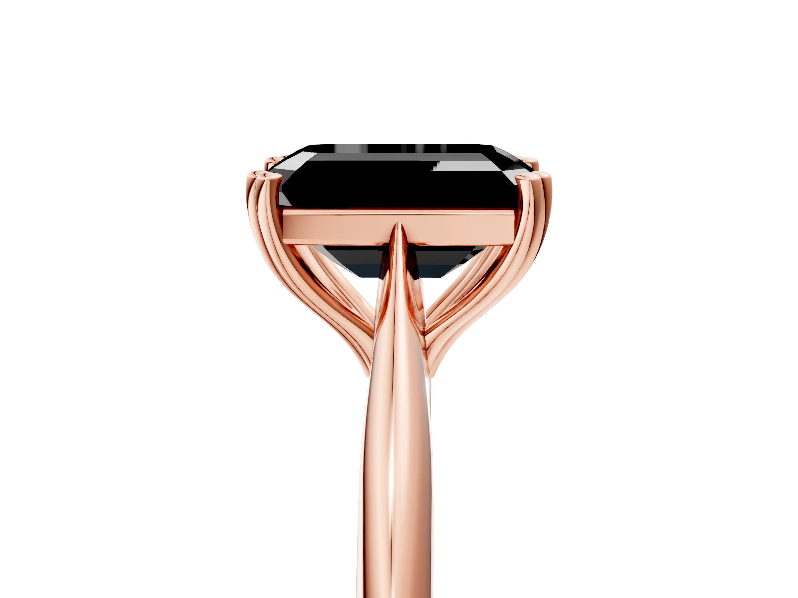 Rose gold Fancy Black Emerald Cut Solitaire Diamond Ring with Six-Prong Setting and Classic Band_5