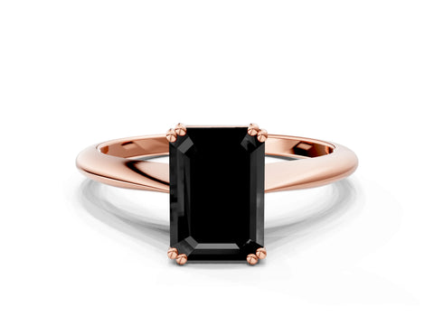 Rose gold Fancy Black Emerald Cut Solitaire Diamond Ring with Six-Prong Setting and Classic Band