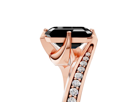 Rose gold Fancy Black Emerald Cut Solitaire Diamond Twist Band with Pavé Setting and Four-Prong Setting_5