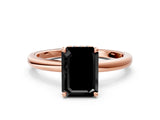 Rose gold Fancy Black Emerald Cut Solitaire Engagement Ring with Cathedral Band and Four-Prong Setting