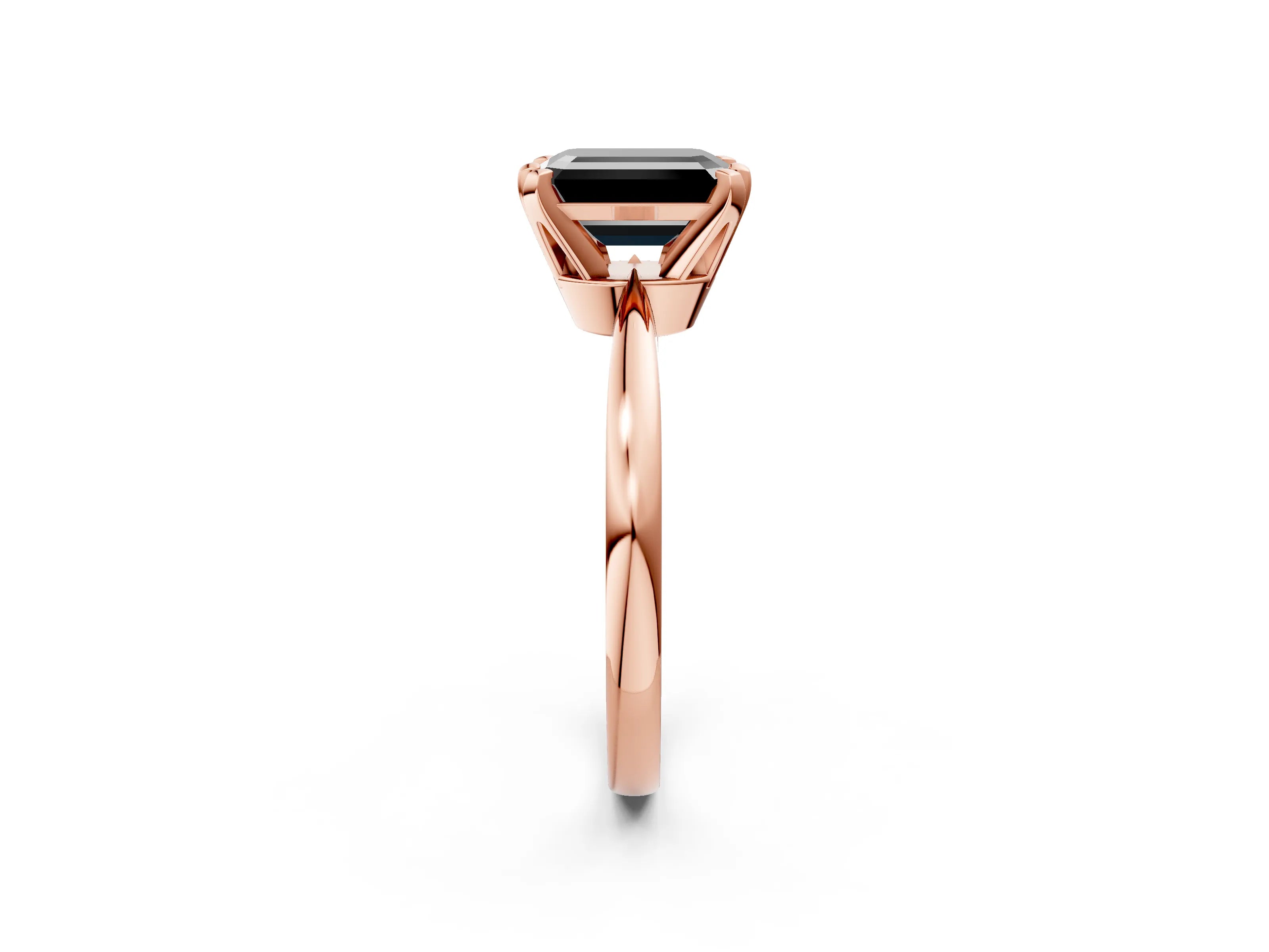Rose gold Fancy Black Emerald Cut Solitaire Engagement Ring with Six-Prong Setting and Tapered Band_2