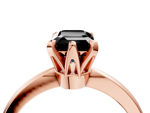 Rose gold Fancy Black Emerald Cut Solitaire Engagement Ring with Six-Prong Setting and Tapered Band_4