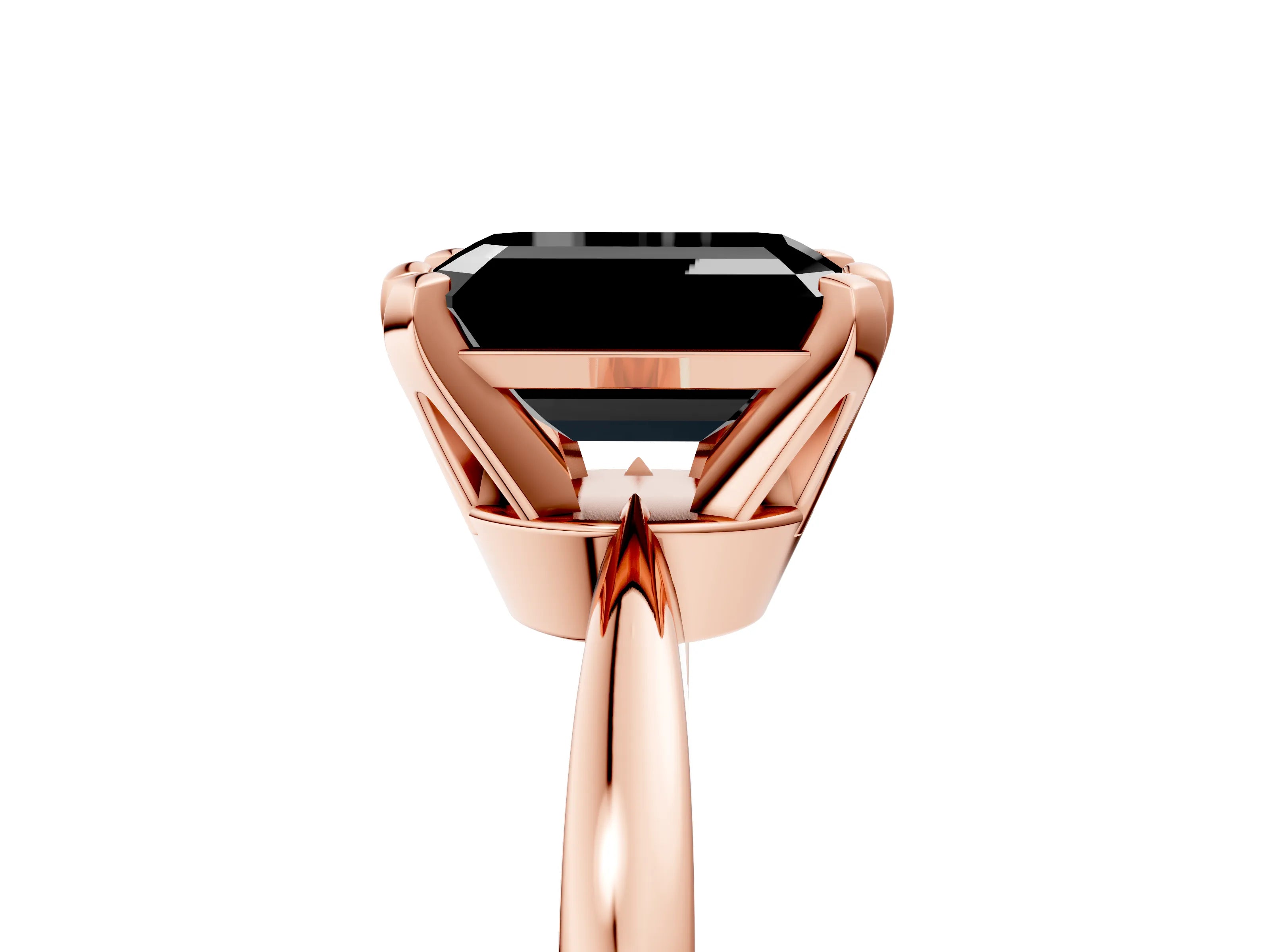 Rose gold Fancy Black Emerald Cut Solitaire Engagement Ring with Six-Prong Setting and Tapered Band_5