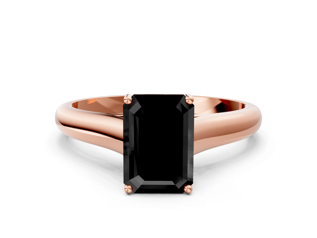 Rose gold Fancy Black Emerald Cut Solitaire Engagement Ring with Tapered Band and Four-Prong Setting_3