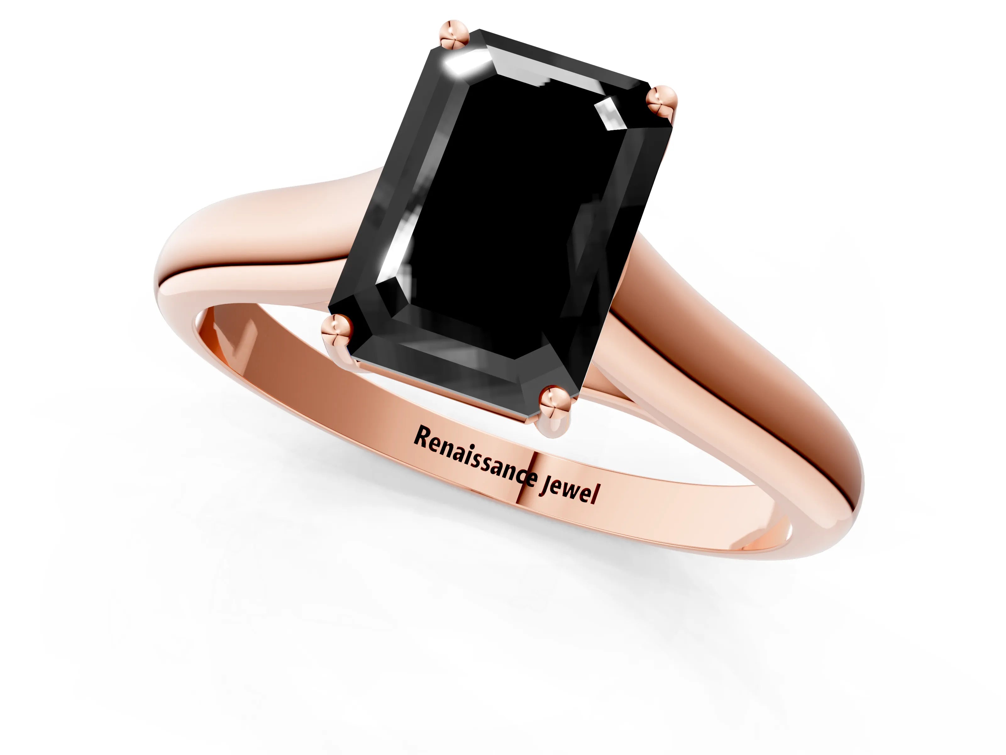 Rose gold Fancy Black Emerald Cut Solitaire Engagement Ring with Tapered Band and Four-Prong Setting_4