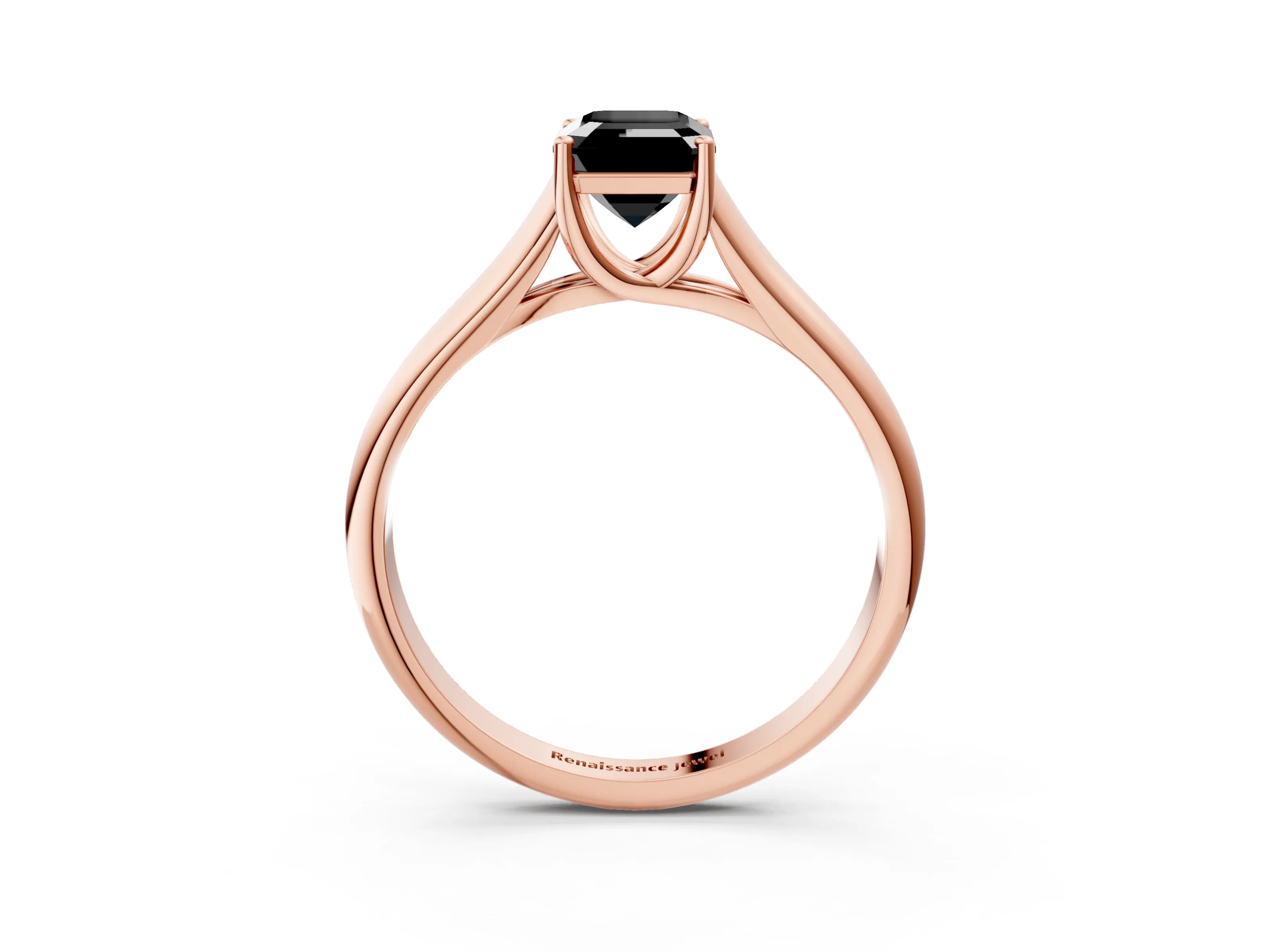 Rose gold Fancy Black Emerald Cut Solitaire Engagement Ring with Tapered Band and Four-Prong Setting_6